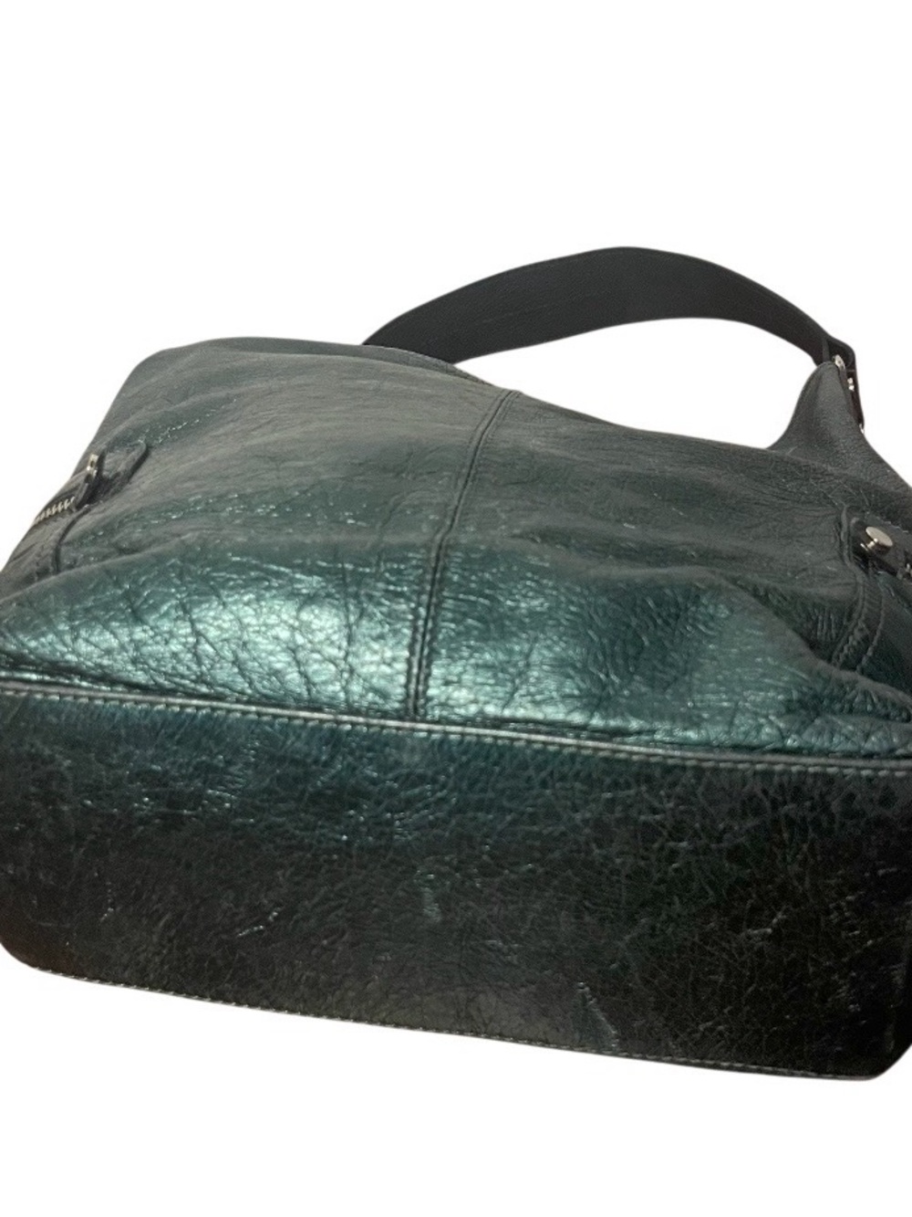 TANO Green Hobo Bag Tote Textured Leather Side Pockets Made in Italy - Picture 4 of 9